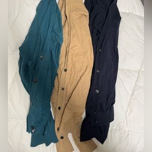 3 small open front cardigans in used condition with buttons